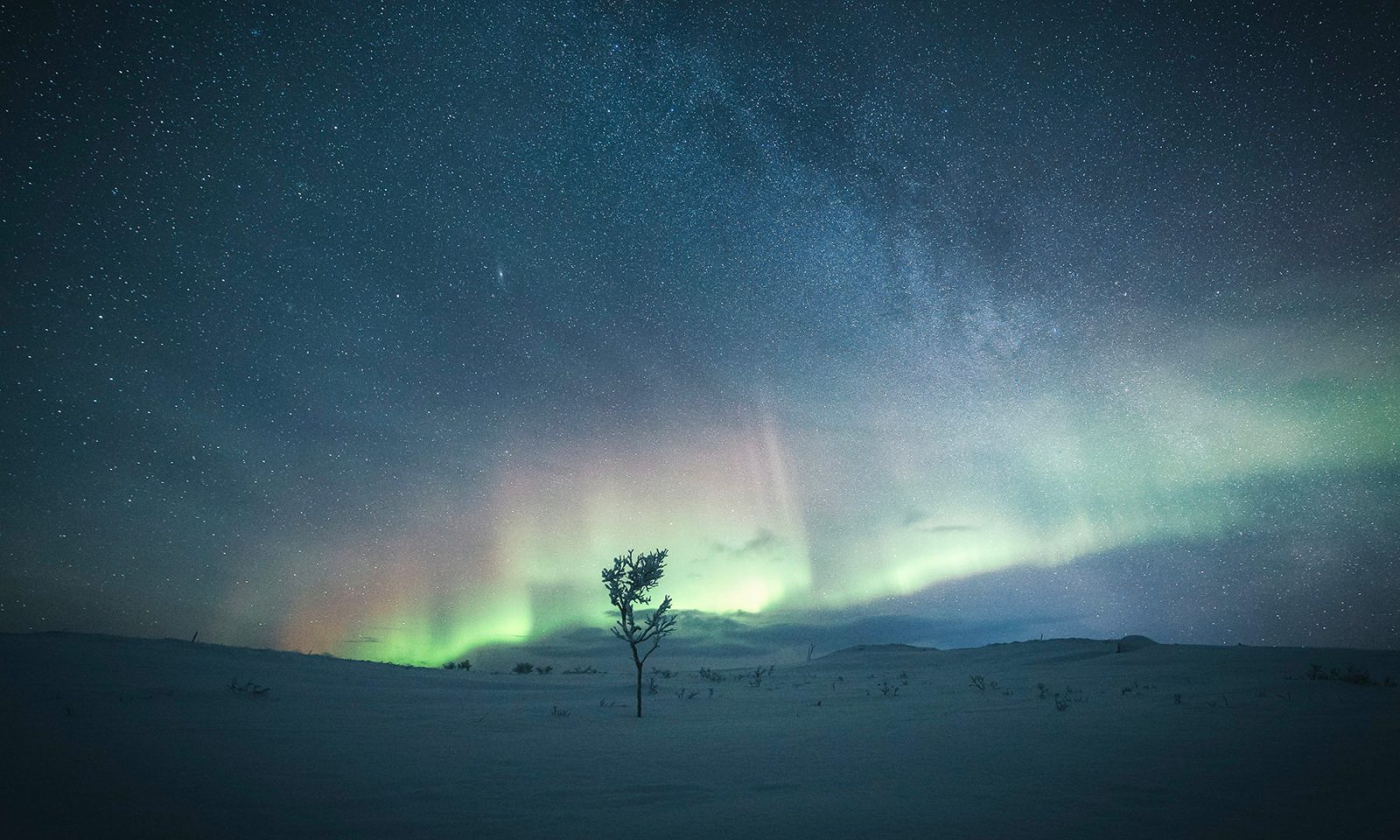Tranquil winter scenery with northern lights. | Lapland Luxury